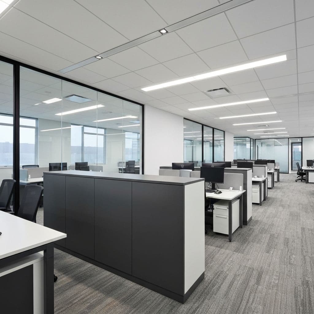 Moderner Büroausbau mit Trennwänden und Akustikdecken
